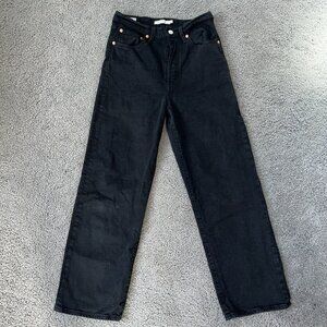 LEVI'S BIG E RIBCAGE STRAIGHT MIDNIGHT BLACK WASH BUTTON FLY JEANS - W27